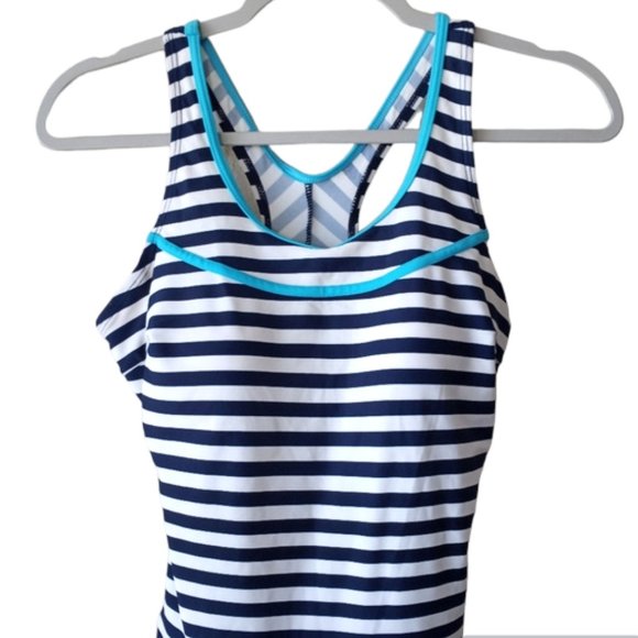 Vintage style Blue White Striped Swim Dress M - Picture 5 of 10